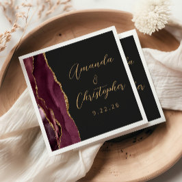 Agate Bourgondië Goud Schrift Donkere Bruiloft Servet