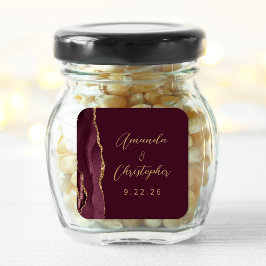Agate Bourgondië Goud Script Bruiloft Vierkante Sticker