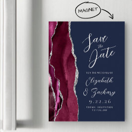Agate Bourgondië Zilver Navy Trouw Save the Date Magnetische Uitnodiging