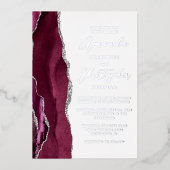 Agate Bourgondië Zilver Script Trouw Folie Uitnodiging (Voorkant)