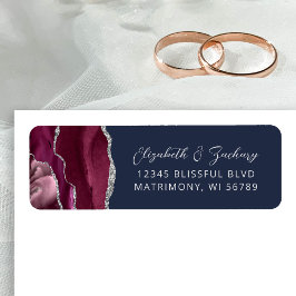 Agate Bourgondië Zilveren Marine Wedding Return Ad Etiket