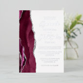 Agate Bourgondië Zilveren Script Trouwen Folie Uitnodiging (Staand Voorkant)