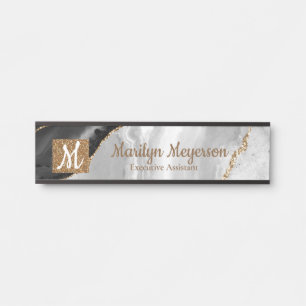 Agate Bureaukamerschild Zwart Wit Goud Glitters Deurbordje