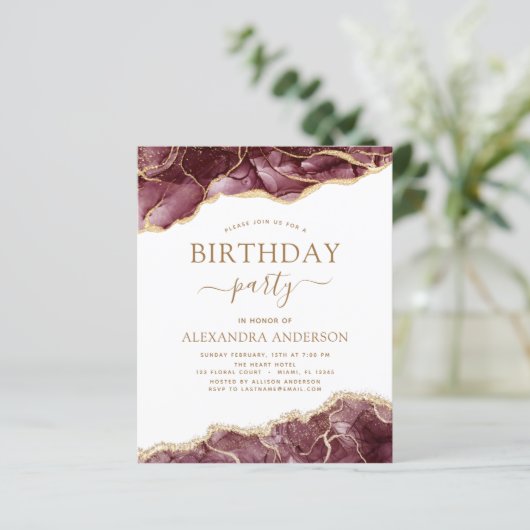 Agate Burgundy Birthday Party Any Age Invision (Staand voorkant)