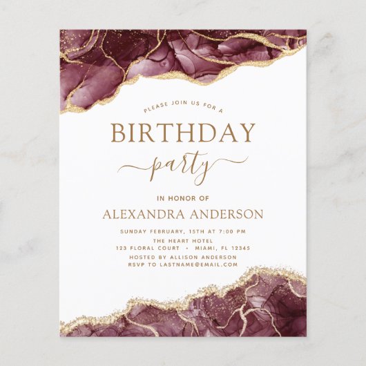 Agate Burgundy Birthday Party Any Age Invision (Voorkant)
