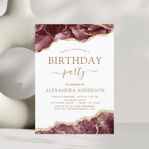 Agate Burgundy Birthday Party Any Age Invision Kaart