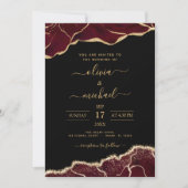 Agate Burgundy Gold Black Modern Wedding Kaart (Voorkant)