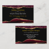 Agate Burgundy & Gold Faux Glitter Visitekaartje (Voorkant / Achterkant)