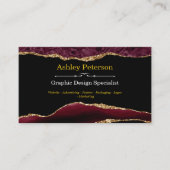 Agate Burgundy & Gold Faux Glitter Visitekaartje (Voorkant)