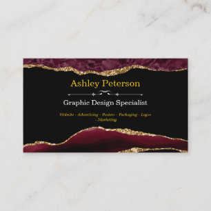 Agate Burgundy & Gold Faux Glitter Visitekaartje