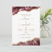 Agate Burgundy Gold Modern Wedding Kaart (Staand voorkant)