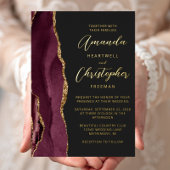Agate Burgundy Gold Script Dark Wedding Folie Uitnodiging