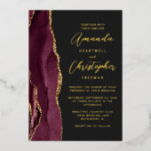 Agate Burgundy Gold Script Dark Wedding Folie Uitnodiging (Voorkant)