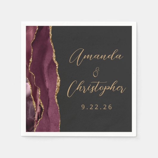 Agate Burgundy Gold Script Dark Wedding Servet (Voorkant)