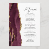 Agate Burgundy Gold Script Weduwschap Menu (Voorkant)