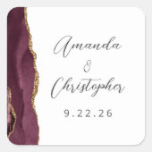Agate Burgundy Gold Script Weduwschap Vierkante Sticker (Voorkant)