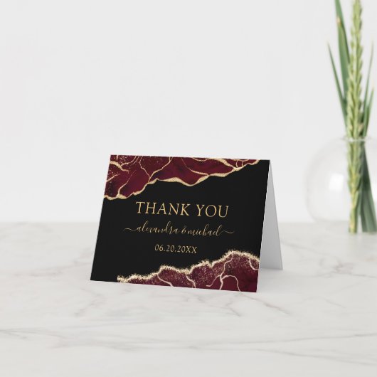 Agate Burgundy Gold Weddenschap Hartelijk dank Bedankkaart (Voorkant)
