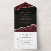 Agate Burgundy Gold Wedding Elegant Modern RSVP All In One Uitnodiging (Binnen)