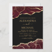 Agate Burgundy Gold Wedding Invitation Kaart (Voorkant)