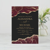 Agate Burgundy Gold Wedding Invitation Kaart (Staand voorkant)