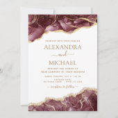 Agate Burgundy Gold Wedding Invitation Kaart (Voorkant)