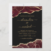 Agate Burgundy Gold Wedding Invitation Kaart (Voorkant)