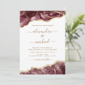 Agate Burgundy Gold Wedding Invitation Kaart (Staand voorkant)