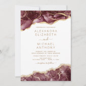 Agate Burgundy Gold Wedding Invitation Kaart (Voorkant)