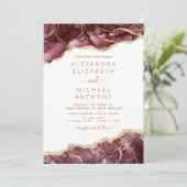 Agate Burgundy Gold Wedding Invitation Kaart (Staand voorkant)