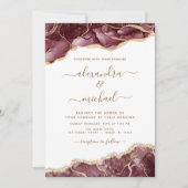 Agate Burgundy Gold Wedding Invitation Kaart (Voorkant)