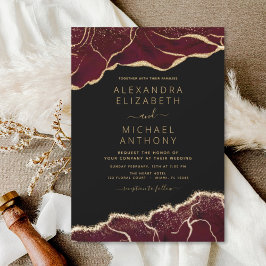 Agate Burgundy Gold Wedding Invitation Kaart