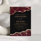 Agate Burgundy Gold Wedding Invitation Kaart