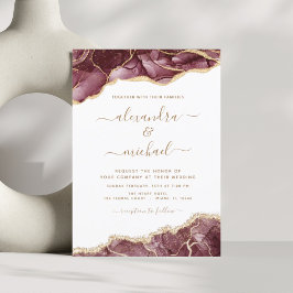 Agate Burgundy Gold Wedding Invitation Kaart