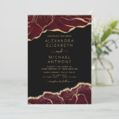 Agate Burgundy Gold Wedding Invitation Kaart (Staand voorkant)