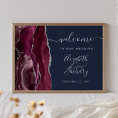 Agate Burgundy Silver Navy Blue Wedding Welcome Poster