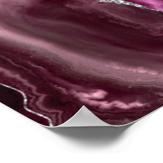 Agate Burgundy Silver Navy Blue Wedding Welcome Poster (Hoek)