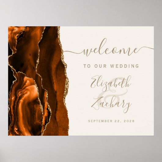 Agate Burnt Orange Gold Ivory Wedding Welcome Poster (Voorkant)