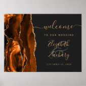 Agate Burnt Oranje Gold Donker Weddenschap Welkom Poster (Voorkant)