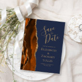 Agate Burnt Oranje Gold Navy Blue Save the Date Aankondigingskaart