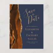 Agate Burnt Oranje Gold Navy Blue Save the Date Aankondigingskaart (Voorkant)