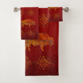Agate Carved Buffalo met Dringende Scène Graphic Bad Handdoek (Insitu)