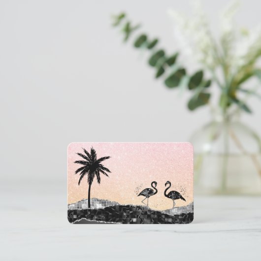 *~* Agate Crystal Palm Tree Tropical Flamingo Visitekaartje (Staand voorkant)