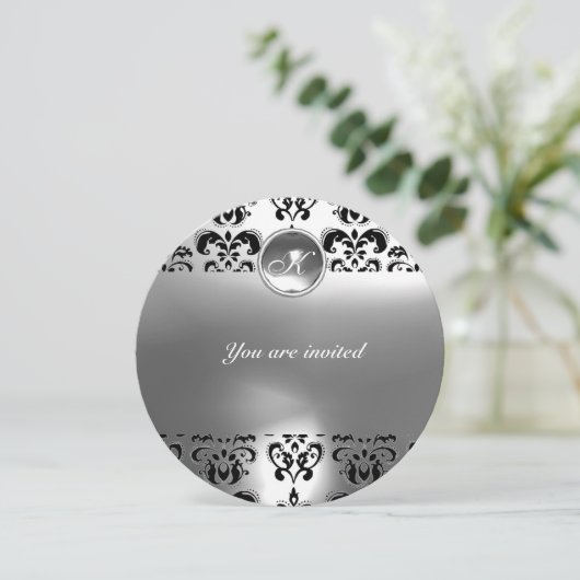 AGATE DAMASK EDELGESTEENTE INITIALEN zwart wit Kaart (Staand voorkant)