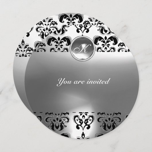 AGATE DAMASK EDELGESTEENTE INITIALEN zwart wit Kaart (Voorkant / Achterkant)