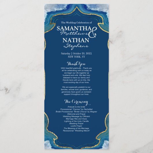 Agate Elegant  Blauw Blauwgroen Geode Programma Programmakaart (Voorkant)