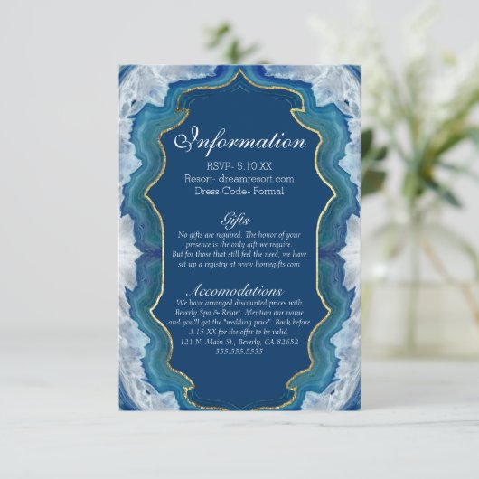 Agate Elegant Blue Blauwgroen Geode Information Informatiekaartje (Staand voorkant)