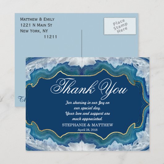 Agate Elegant Blue Blauwgroen Geode Patroon Briefkaart (Voorkant / Achterkant)