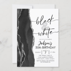 Agate Elegant Zwart Wit Verjaardagsfeest Kaart