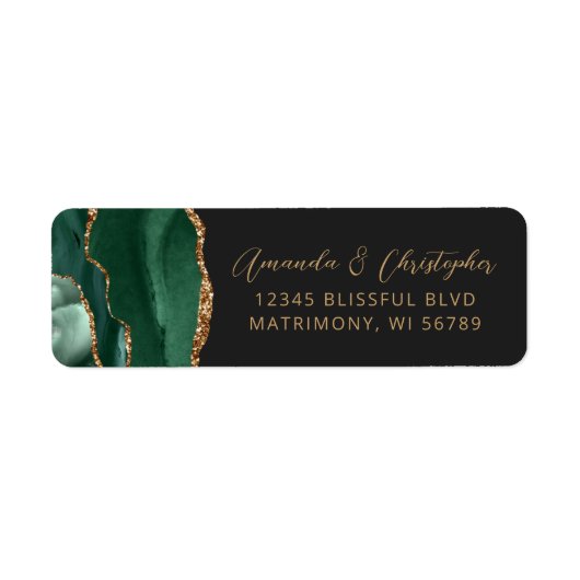 Agate Emerald Green Dark Wedding Retouradres Etiket (Voorkant)