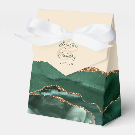 Agate Emerald Green Gold Champagne Beige Bedankdoosjes (Voorkant Zijde)